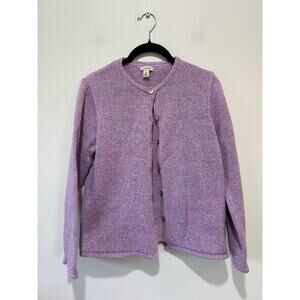 Vintage L.L. Bean lavender cardigan womens M cotton crew neck